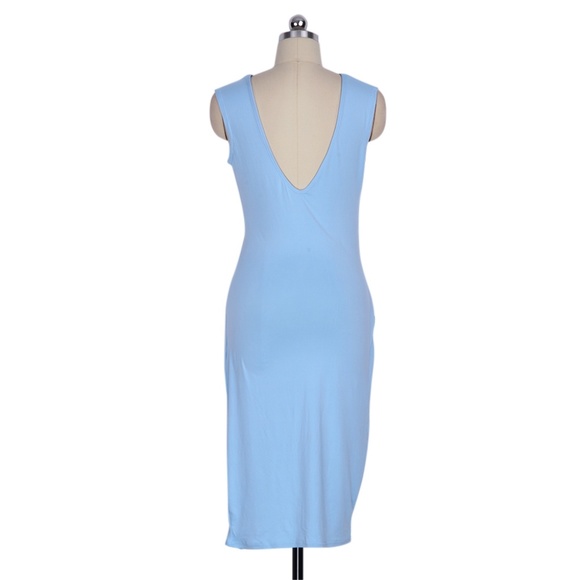 Powder Blue Bodycon Sleeveless Rouched Dress S - Picture 4 of 5